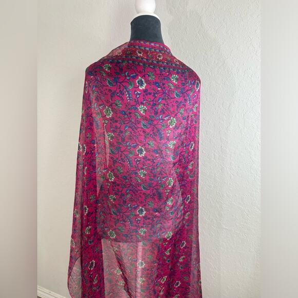 Unbranded- XL shawl- rectangle - bright pink pattern- boho- semi sheer scarf - Picture 4 of 5
